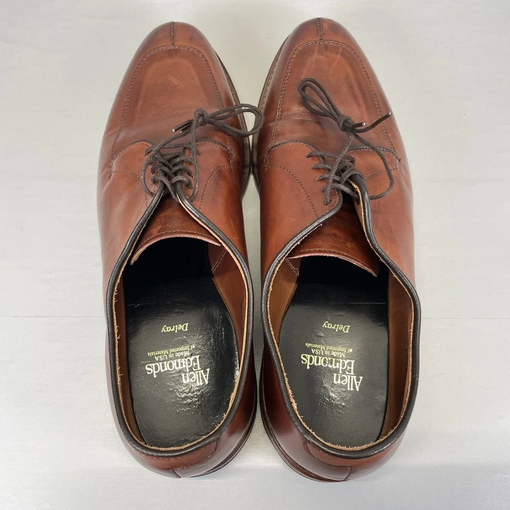Allen Edmonds Delray Derby Shoes Mens Size 9.5 D Brown Leather Split Toe Dress